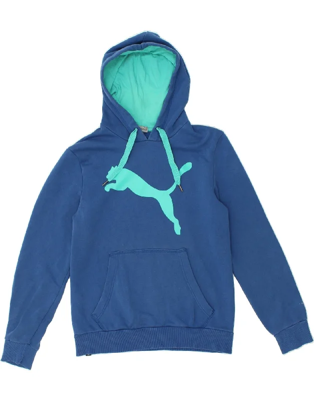 PUMA Womens Graphic Hoodie Jumper UK 10 Small Blue Cotton Oversized Hoodie Comfort Casual