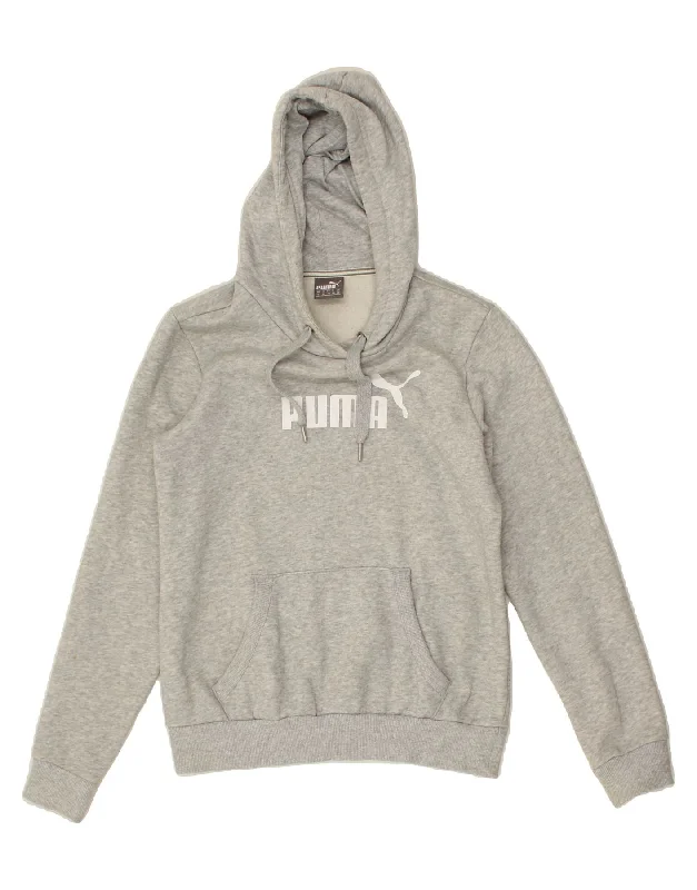 PUMA Womens Graphic Hoodie Jumper UK 10 Small  Grey Cotton Hoodie with Hem Elastic Stretchable Comfortable