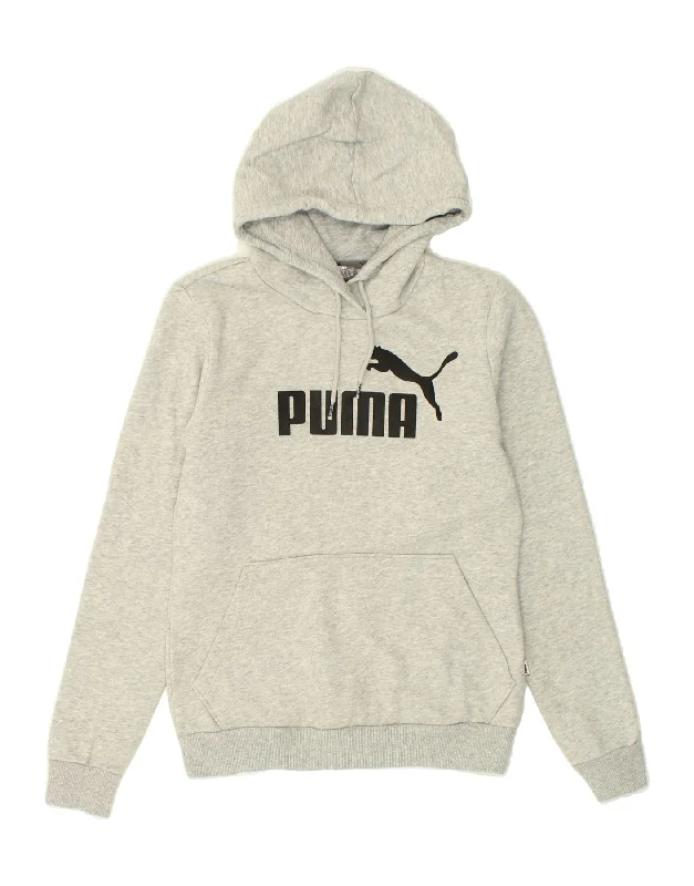 PUMA Womens Graphic Hoodie Jumper UK 10 Small Grey Flecked Cotton Hoodie with Hidden Zipper Minimalist Clean