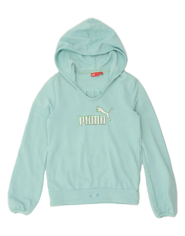 PUMA Womens Graphic Hoodie Jumper UK 10 Small Turquoise Cotton Hoodie with Batwing Sleeves Loose Dramatic