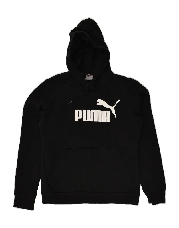 PUMA Womens Graphic Hoodie Jumper UK 12 Medium Black Cotton Hoodie with Rolled Sleeves Casual Relaxed