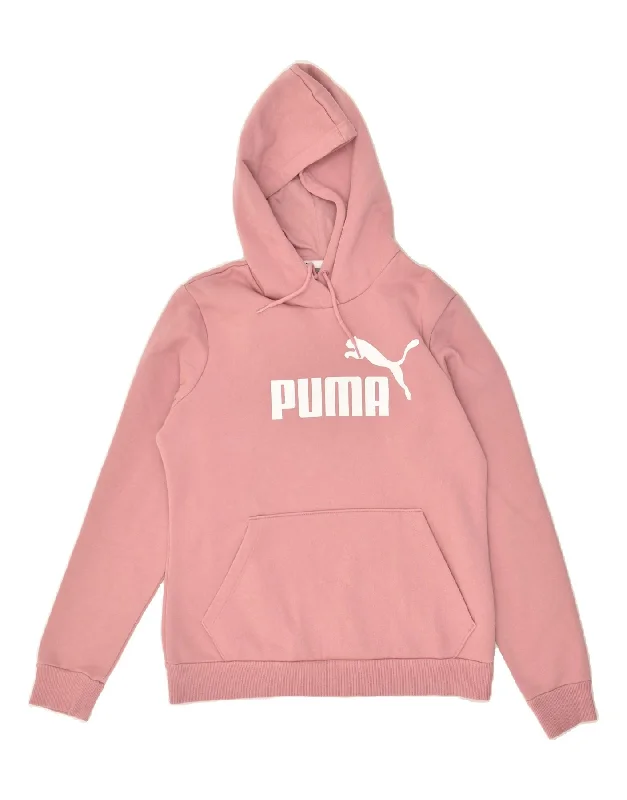 PUMA Womens Graphic Hoodie Jumper UK 12 Medium  Pink Cotton Hoodie with Patch Decorative Personalized