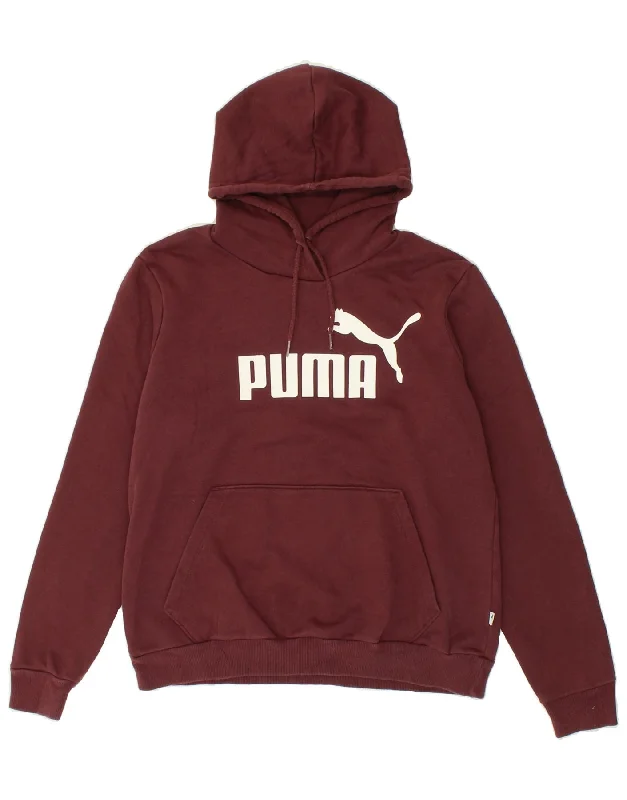 PUMA Womens Graphic Hoodie Jumper UK 16 Large Maroon Hoodie with Drawstring Waist Adjustable Fitted