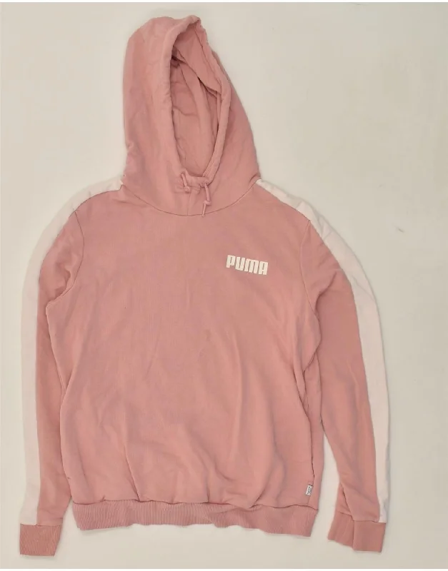 PUMA Womens Hoodie Jumper UK 16 Large Pink Colourblock Polyester Hoodie with Tie-Dye Psychedelic Retro