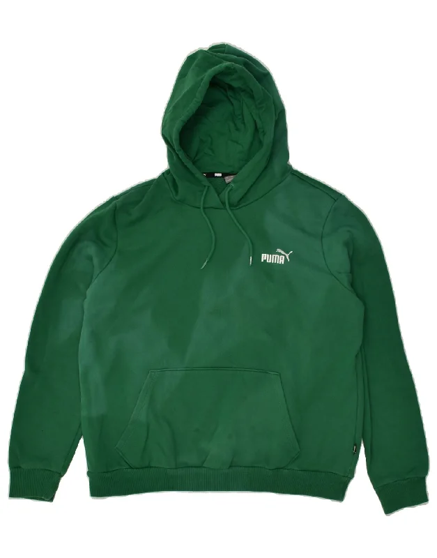 PUMA Womens Hoodie Jumper UK 18 XL Green Cotton Hoodie with Batwing Sleeves Loose Dramatic