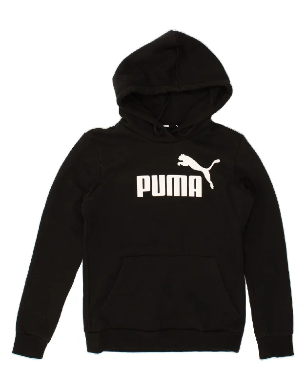 PUMA Womens Loose Fit Graphic Hoodie Jumper UK 6 XS Black Cotton Hoodie with Half-Zip Sporty Casual