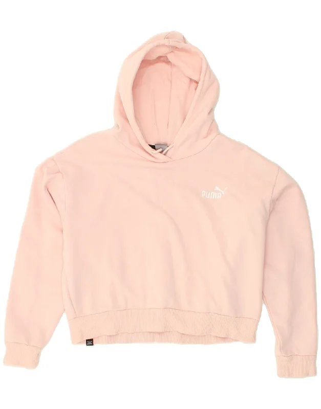 PUMA Womens Oversized Crop Hoodie Jumper UK 10 Small Pink Cotton Hoodie with Print Artistic Unique