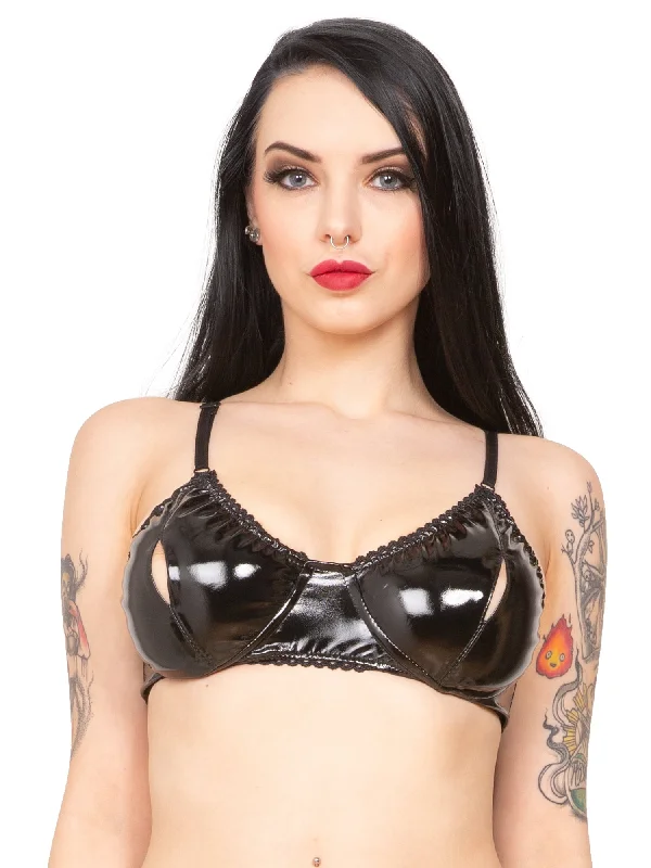 PVC Teaser Bra in Black Comfortable Fit Bralette