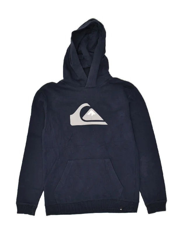 QUIKSILVER Womens Graphic Hoodie Jumper UK 14 Large Navy Blue Cotton Hoodie with Pattern Geometric Abstract