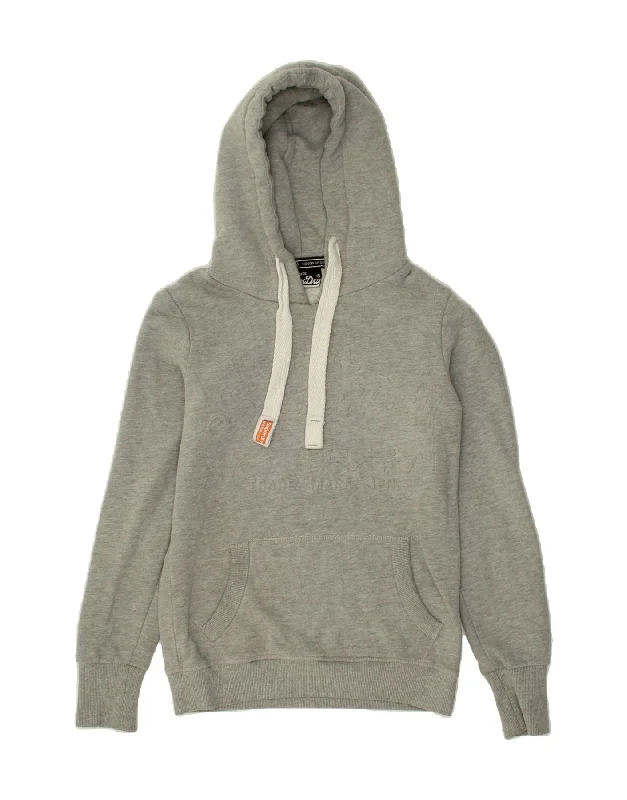 SUPERDRY Womens Hoodie Jumper UK 6 XS Grey Cotton Hoodie with Earth Tones Natural Calm