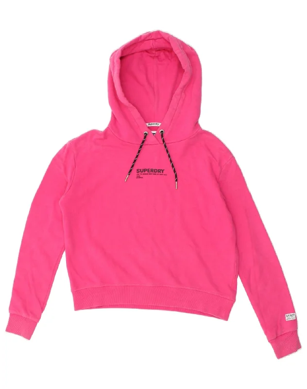 SUPERDRY Womens Oversized Crop Graphic Hoodie Jumper UK 10 Small Pink Hoodie with Drawstring Waist Adjustable Fitted