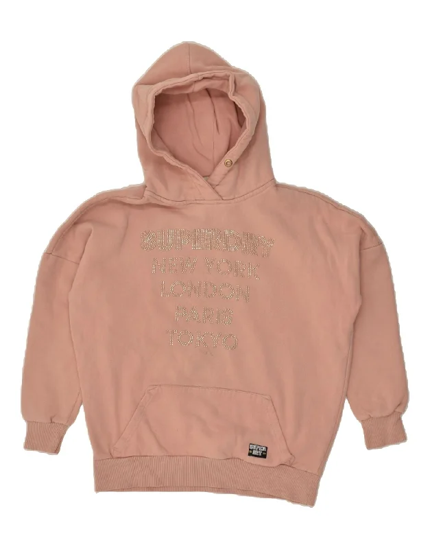 SUPERDRY Womens Oversized Graphic Hoodie Jumper UK 6 XS Pink Cotton Hoodie with Elastic Cuffs Stretchable Comfortable