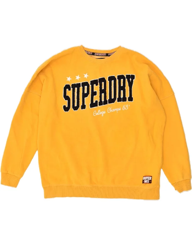 SUPERDRY Womens Oversized Graphic Sweatshirt Jumper UK 14 Large  Yellow Hoodie with Pattern Geometric Abstract