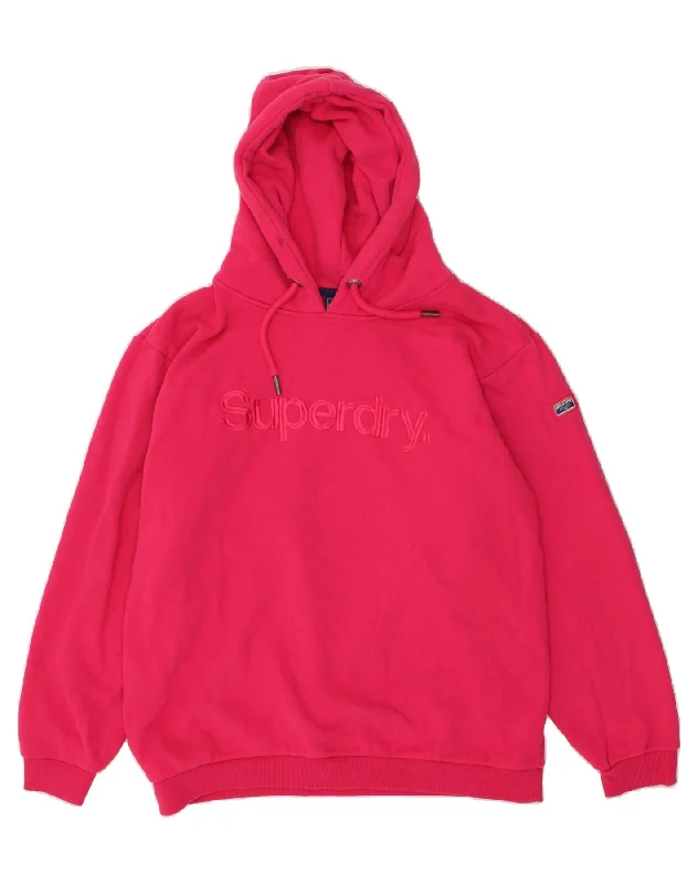 SUPERDRY Womens Oversized Hoodie Jumper UK 14 Medium Pink Cotton Hoodie with Hidden Zipper Minimalist Clean