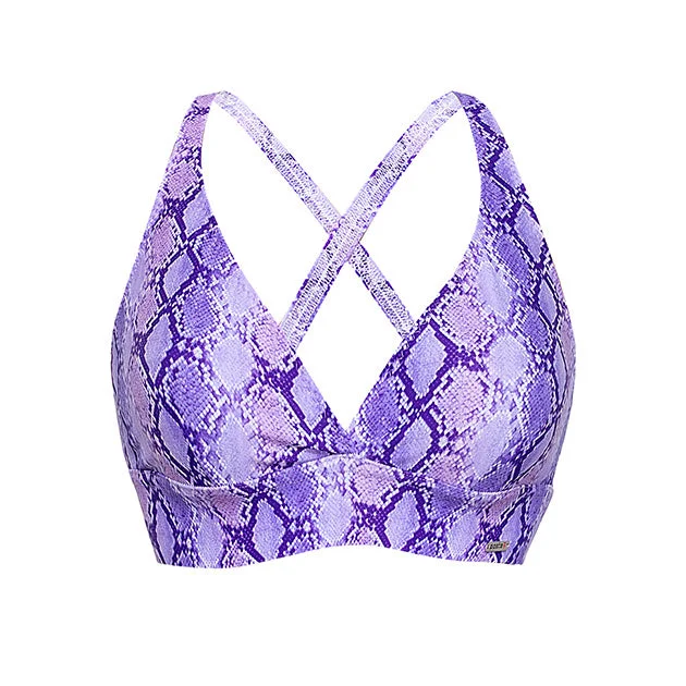 Support Pole Dance Sports Bra Ximena Lilac Purple Snake Print Sporty Compression Bra