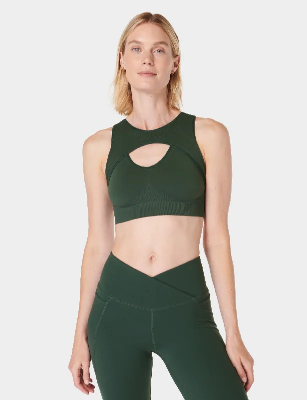 Seamless Plunge Sports Bra - Trek Green Elegant Lace Lingerie