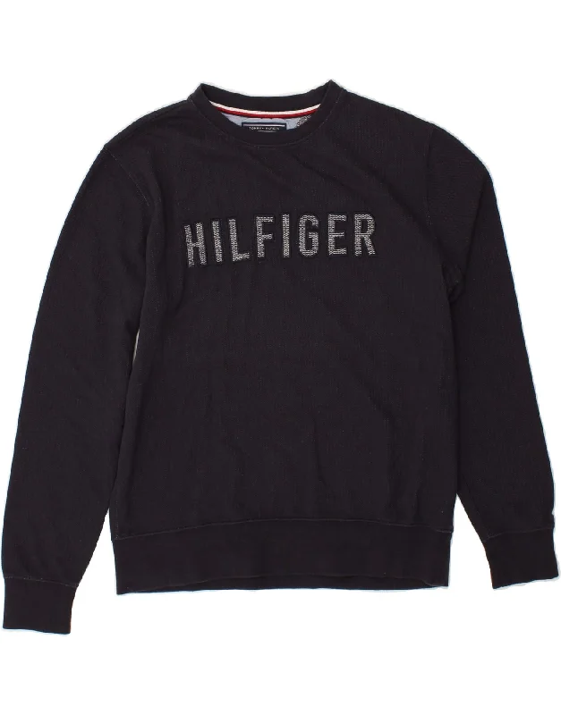 TOMMY HILFIGER Womens Vintage Fit Sweatshirt Jumper UK 14 Medium Navy Blue Hoodie with Oversized Fit Loose Comfortable