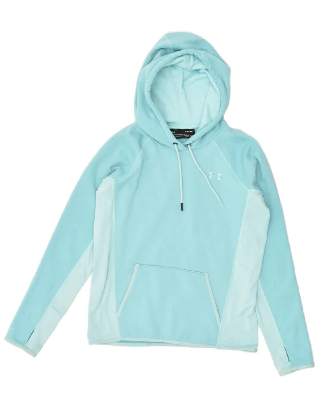 UNDER ARMOUR Womens Cold Gear Hoodie Jumper UK 10 Small Blue Colourblock Hoodie with Exposed Zipper Edgy Industrial