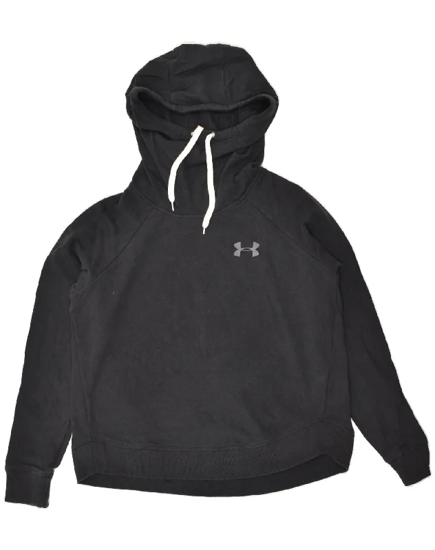 UNDER ARMOUR Womens Hoodie Jumper UK 14 Medium Black Cotton Hoodie with Hidden Zipper Minimalist Clean