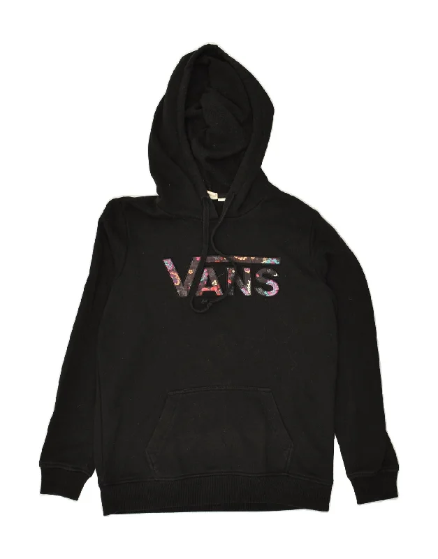 VANS Womens Loose Fit Graphic Hoodie Jumper UK 6 XS Black Cotton Hoodie with Embroidery Detailed Premium