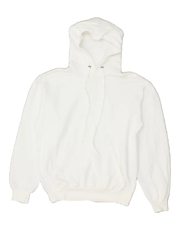 VINTAGE Womens Oversized Hoodie Jumper UK 10 Small White Cotton Hoodie with Hem Detail Decorative Unique