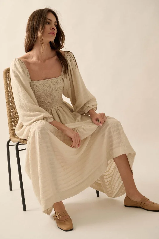 Better Days Smocked Tonal-Stripe Peasant Maxi Dress Chic Summer Floral Maxi Dress