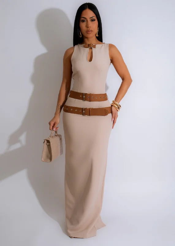 All That I Am  Maxi Dress Nude Comfortable Satin Maxi Dress