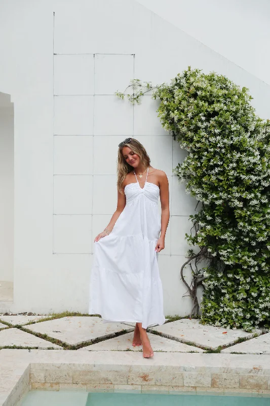 Brentwood Maxi Dress - White Stylish Button-Up Maxi Dress