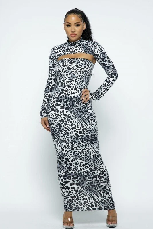 Cheetah Print Super Crop Top & Maxi Dress Elegant Floral Maxi Dress