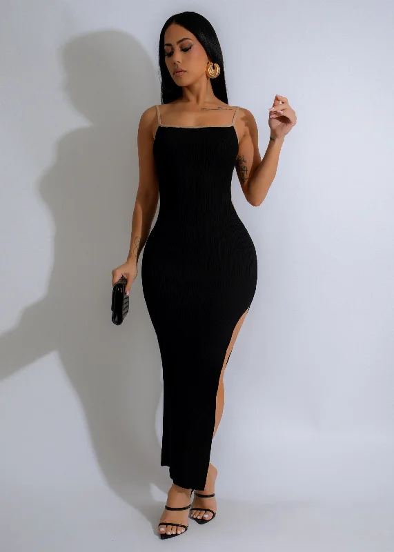 Endless Nocturnal Ribbed Maxi Dress Black Fashionable Sheer Maxi Dress