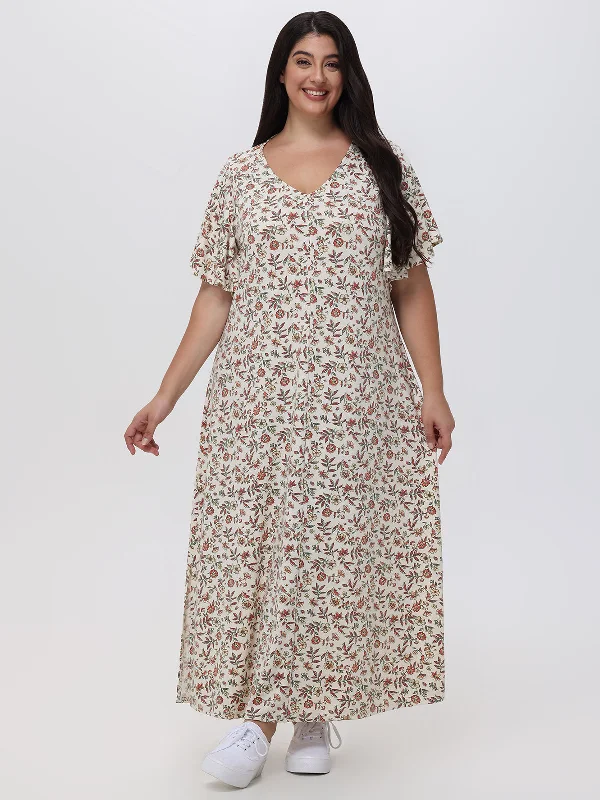 Plus Floral Flutter Sleeve Maxi Dress Stylish Boho Maxi Dress