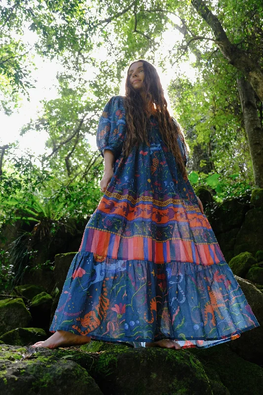 Frida Maxi Dress - Winter Mythic - Turquoise Elegant Floral Maxi Dress