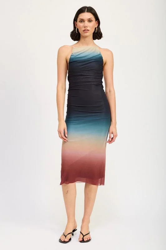 HALTER NECK OMBRE MAXI DRESS Cozy Longline Maxi Dress