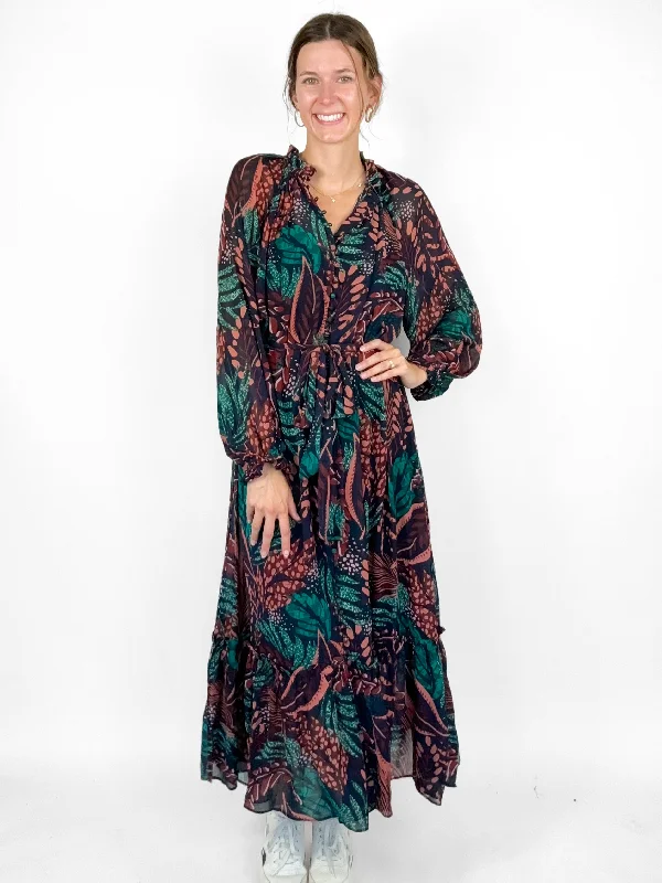 Jungle Fern Maxi Dress Elegant Tiered Maxi Dress