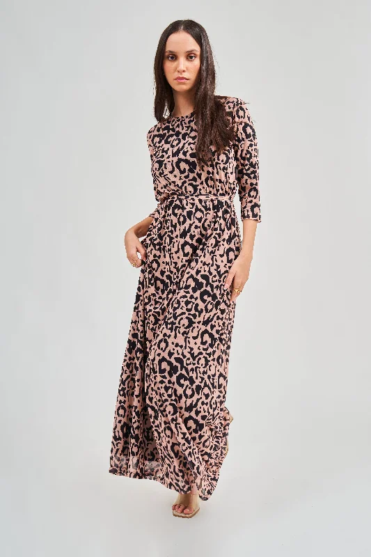 Mesh Original Maxi Dress - Cheetah Trendy Fit-and-Flare Maxi Dress