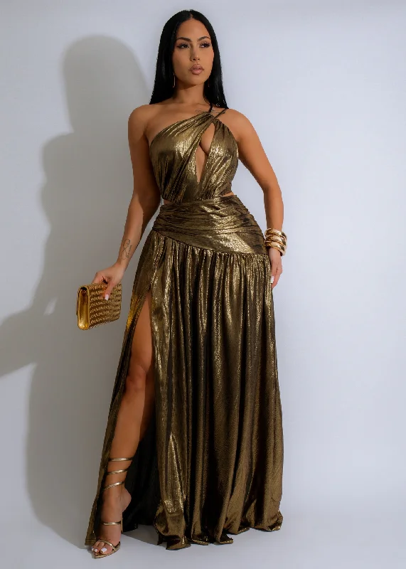 Nocturnal Elegance Maxi Dress Gold Comfortable T-Shirt Maxi Dress