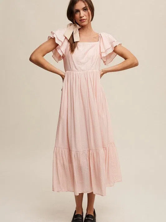 Perfect Imperfection Square Neck Ruffled Short Sleeve Maxi Dress Elegant Maxi Dress with Lace