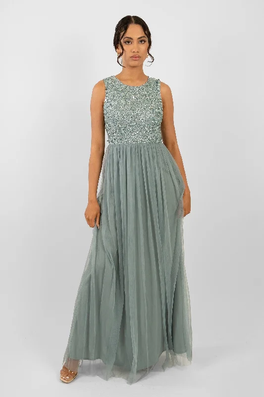 Picasso Teal Embellished Bridesmaid Maxi Dress Stylish A-Line Maxi Dress