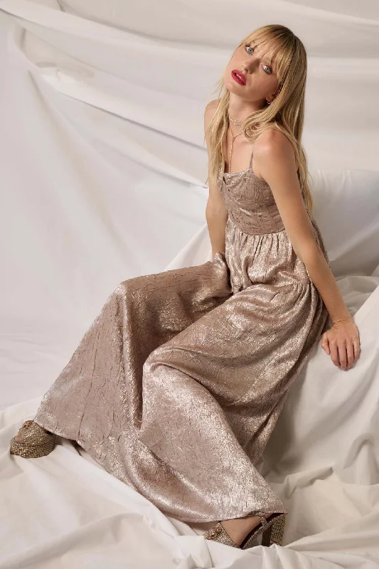 Precious Metals Textured Metallic Maxi Dress Trendy Short Sleeve Maxi Dress