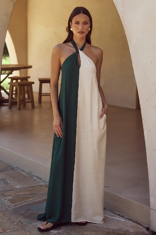 RIVIERA MAXI DRESS - EMERALD/SAND Comfortable Long-Sleeve Maxi Dress