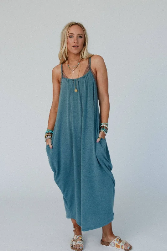 Simple Serene Maxi Dress - Teal Chic Button-Up Maxi Dress