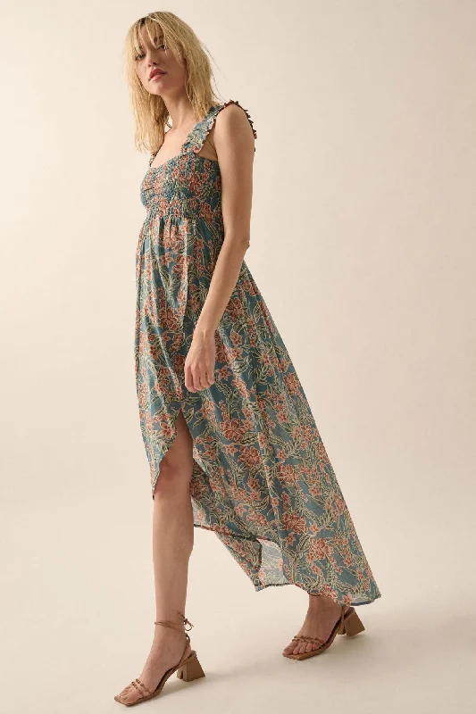 Sultry Season Floral High-Low Tulip Maxi Dress Trendy V-Neck Maxi Dress