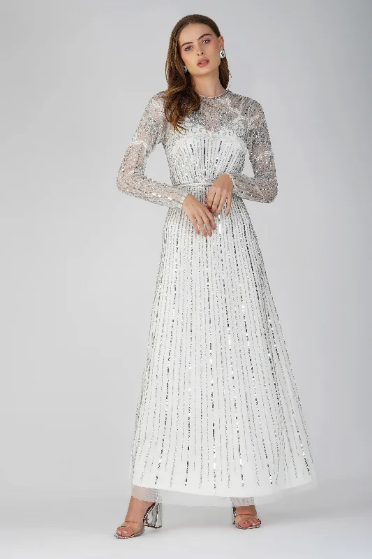 Teresa Embellished Maxi Dress in Silver Comfortable Ruffle Maxi Dress