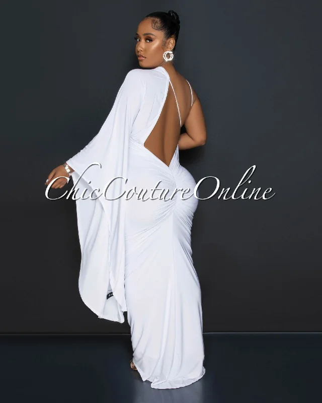 Thesa White Single Statement Long Sleeve Maxi Dress (2/24) Classic Black Maxi Dress