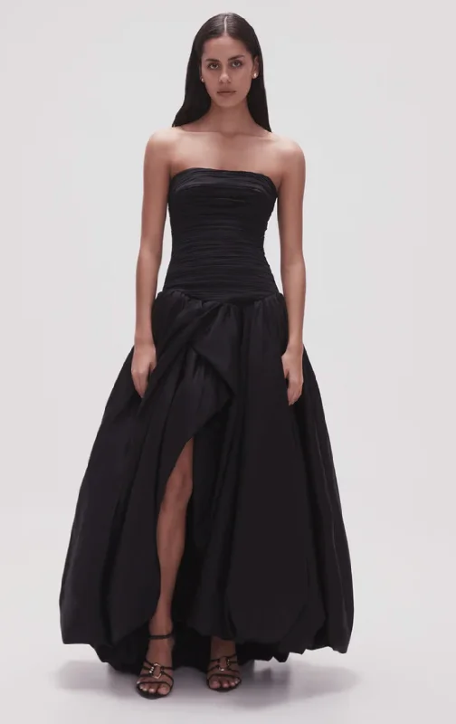 Violette Bubble Hem Maxi Dress (Black) Fashionable High-Low Maxi Dress