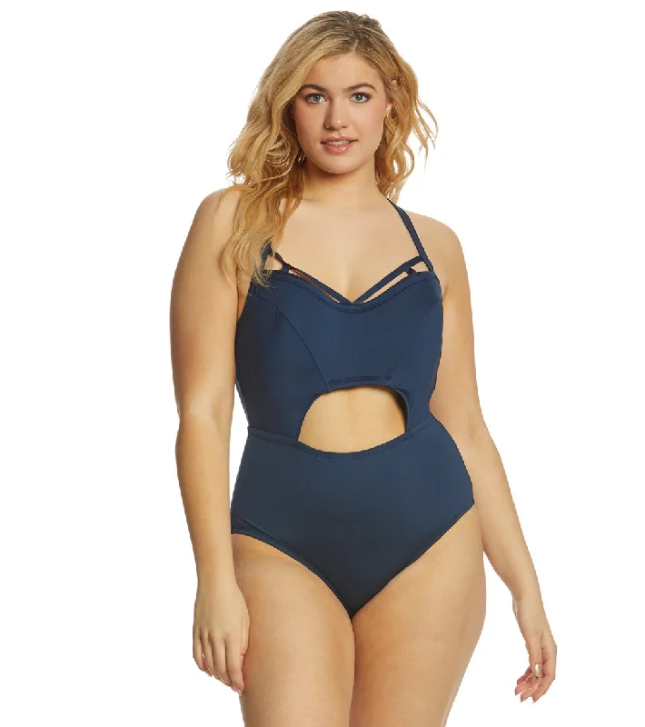 Jessica Simpson Plus Size Solid Bandeau One Piece Swimsuit Navy Floral Print Swimsuit