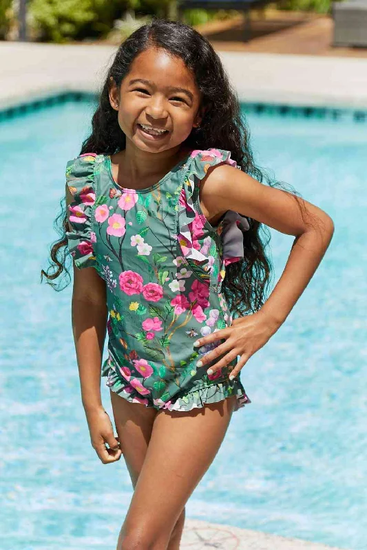 Bring Me Flowers V-Neck One Piece Girls Swimsuit In Sage Quick-Dry Swimsuit