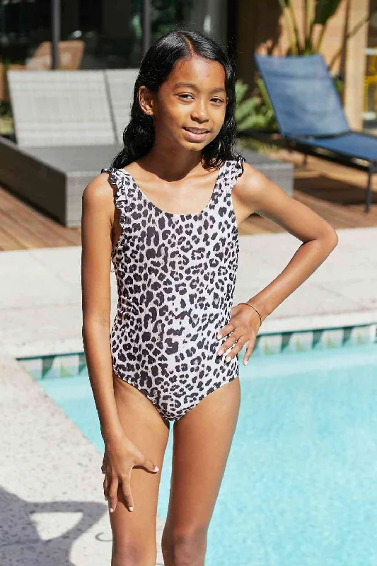 Float On Ruffled One-Piece Girls Swimsuit in Cat Solid Color Swimsuit