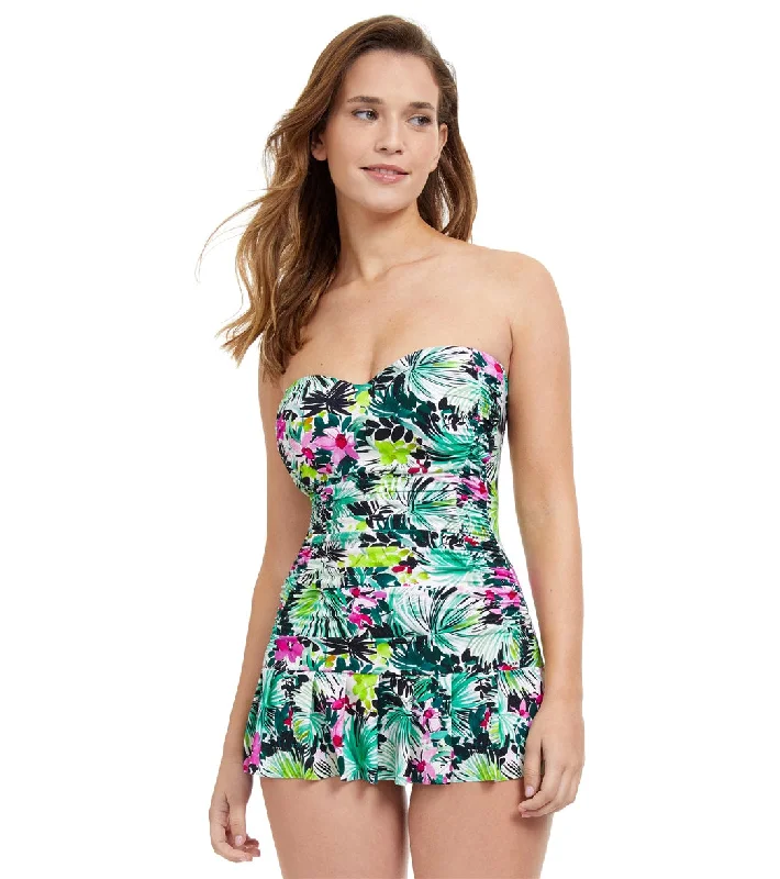 Profile by Gottex Women's Beautiful Day Floral Bandeau Swim Dress Multi Green Tropical Print Bikini