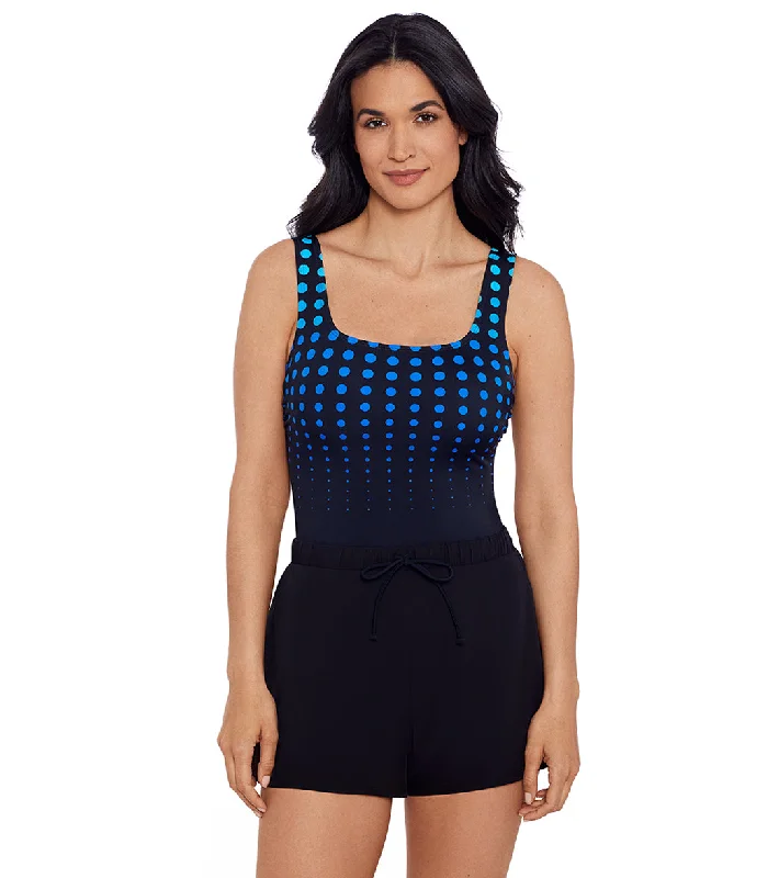 Shape Solver SPORT Women's Going in Circles Scoop Neck Swim Romper Blue Sexy Two-Piece Set